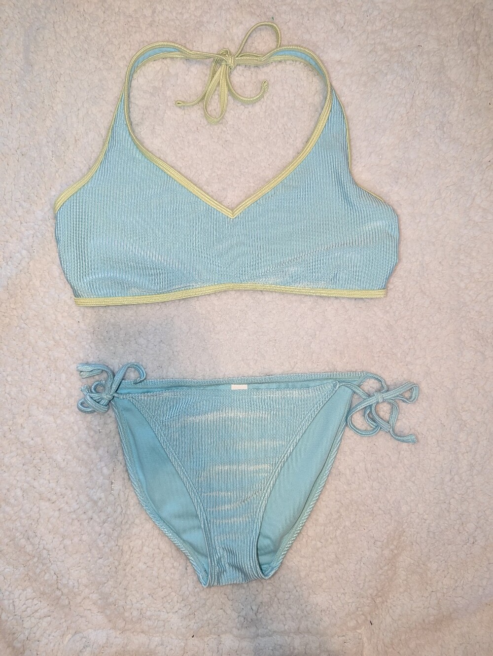 Ninety Nine ° bikini set - light blue ribbed - halter top & string bottom